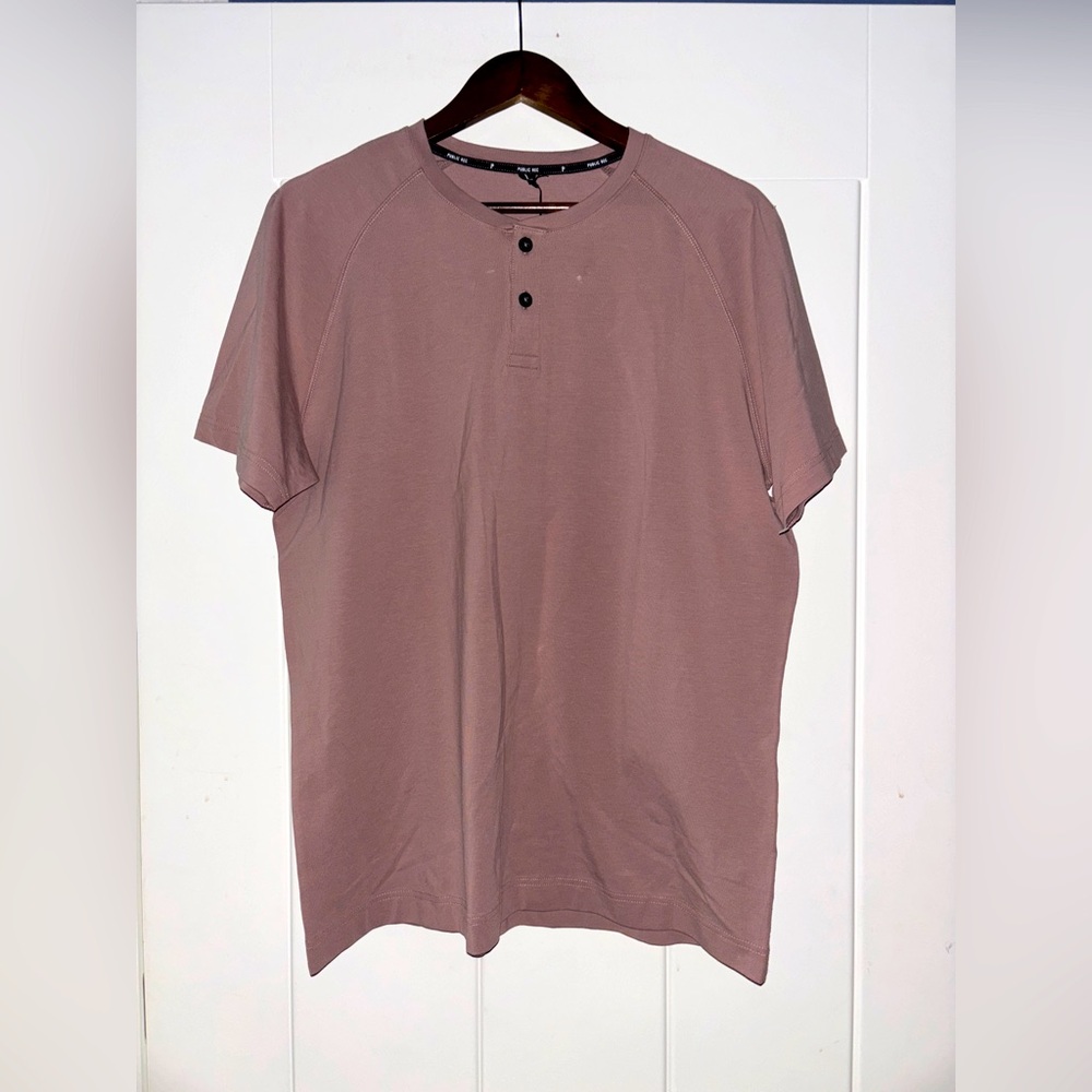 Public Rec Go To Short Sleeve Henley Tee Shirt Pullover Men L Gym Workout